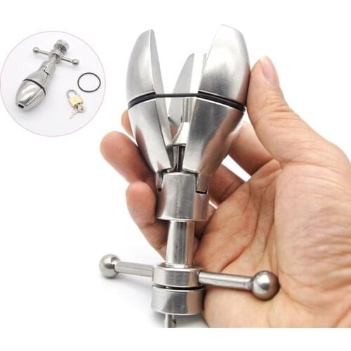 Unisex Anal Dilator Spreader Adjustable Metal petal anus vaginal plug Extreme Ass Expanding Chastity Device Locking opening Plug