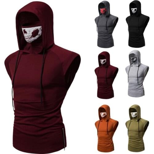 Free shipping new Tshirt male super stretch fitness ninja uniform hooded sleeveless Tshirt call of duty ghost skull vest hoodie