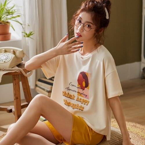 BZEL Orange Sleepwear Sets Ladies Pajamas Suit New Spring Homewear Cotton Pijamas Cute Cartoon Pyjamas For Women Soft Nightwear