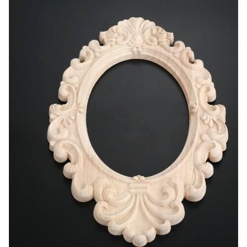 Solid Wood Door Heart Flower Decor Oval Decal Vintage Carved Applique Onlay Woodcarving Hollow Lace Furniture Ornament 31*20cm