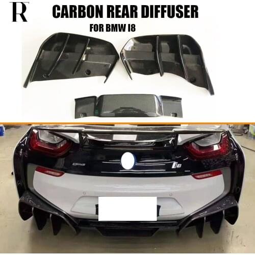 Carbon Fiber Rear Bumper diffuser with Big Fin Side Splitter Apron for bmw I8 2014 UP