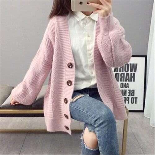 Fashion Elegant Warm Autumn Winter Sweater Cardigan Women Twist Knitted Winter Sweater Cardigan Casual Autumn Pink Cardigan 3330