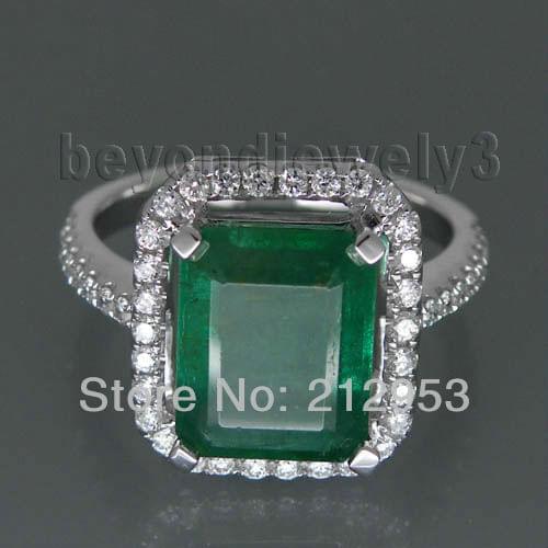 Vintage Emerald Cut 8x10mm Solid 18kt White Gold Emerald Ring Gemstone WU041