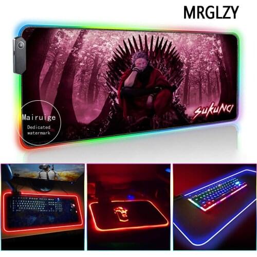 MRGLZY Anime Jujutsu Kaisen Mouse Pad LED Light RGB Gamer XXL Sukuna Large Desk Mat Rug Gaming Accessories for Laptop Keyboard