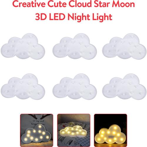 Creative Cute Cloud Star Moon 3D LED Night Light Baby Kids Bedroom Indoor Lighting Decoration Lamp Desk Table Lamps
