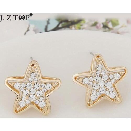 Hot Sale Full Rhinestone Stereoscopic Star Stud Earrings Exquisite Alloy Hollow Pentagram Ear Stud Statement Earrings For Women