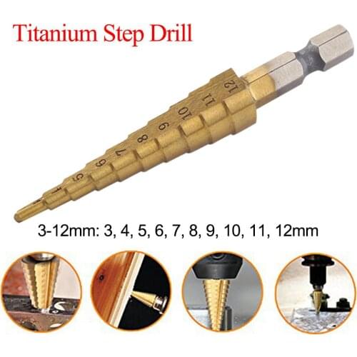 HSS Step Drill Bit Set Titanium Coated 3-12mm Cone Hole Cutter 1/4'' Hex Shank Core Drill Bits Woodworking Tool For Metal Wood