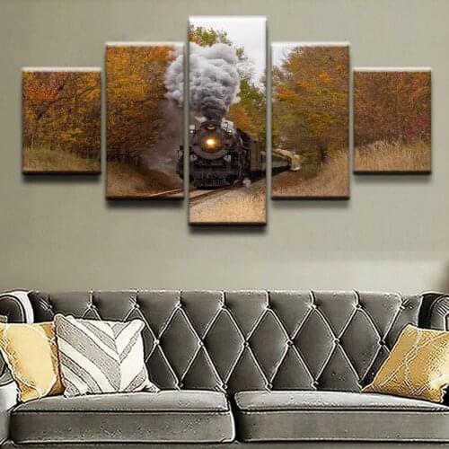 Wall Art Canvas Painting 5 Panel Printed Fall Train Poster Home Modular Decor For Living Room Modular Picture Modern Artwork