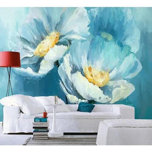 Custom 3D wallpaper mural European blue flowers living room background wall decoration painting mural wallpaper
