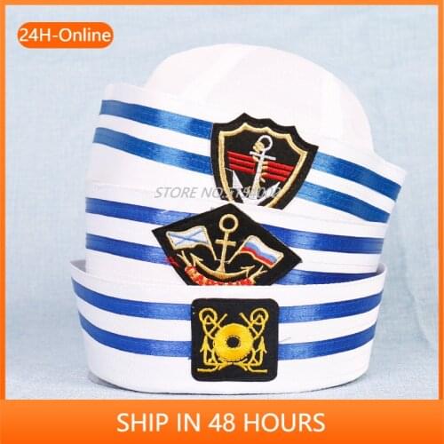 New Adult Kids Sailors Party Cosplay Military Hats White Navy Marine Captain Cap with Anchor Sea Boating Nautical Children Hats
