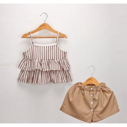 NEW Summer Girls Clothes Sets Childrens Clothing Fashion Girl Shirt Top+Striped Shorts Skirt Suits 2019 Kids Clothing 2pcs 2-6Y