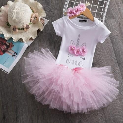 One Year Baby Girls Clothes Infant Baby Girl 1 st Birthday Party Outfits Sets Tutu Cake Smash Newborn Girls Baptism Dresses 12M