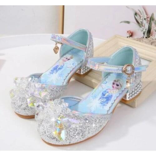 Princess Frozen Girls Sandals Sweet Children High Heeled Sandals With Rhinestone Kids Crystal Shoes Glitter Shoes