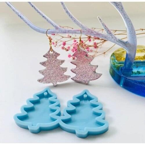 Christmas Pine Tree Earrings Epoxy Resin Mold Eardrop Dangler Casting Silicone Mould DIY Crafts Jewelry Pendant Mold