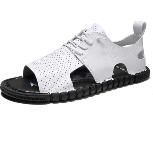 2021 Summer Genuine Leather Cowhide Mens Sandals Non-slip Outdoor Male Casual Shoes Breathable Hiking Sandals Men Beach Slippers