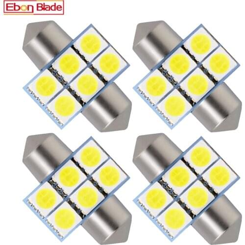 4 x White 28mm 31mm 5050 6SMD LED Festoon Car Interior Dome Map Reading Lamp Fuse Sun Visor Vanity Mirror Light Bulb 6614 6641