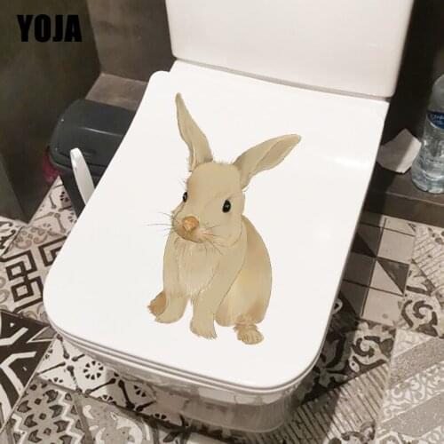 YOJA 14.1×21.7CM Hand Drawn Rabbit Wall Stickers Creative Cartoon WC Toilet Decoration T1-2469