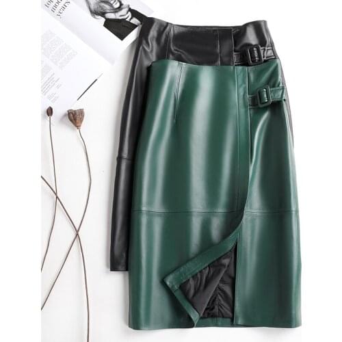 Womens Summer Skirts Real Sheepskin Leather Skirts for Women Elegant Female High Waist Skirts Midi Skirt Vrouw Rokken Zjt2369