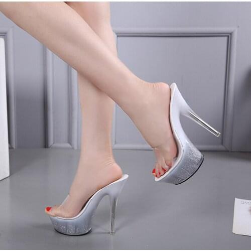 Shoes Women 2020 High Night Club Slippers Crystal Bottom Waterproof Wedding Shoes Steel Tube Dancing Shoes 3 Color Heel 14cm