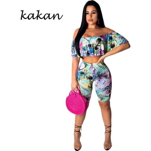 Kakan summer new womens print one-piece tights two-piece digital print gradient casual backless jumpsuit