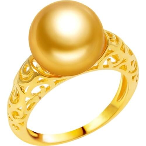 YS 11-12mm Natural Gold South Sea Cultured Pearl Ring 925 Sterling Silver Pearl Ring For Women Girl Fine Jewelry