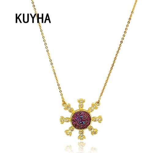 Women Necklace Geometric Crystal Flower Long Necklaces & Pendants Brass Sweater Necklace For Women Jewelry Present New Fashion