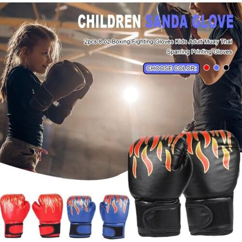 1 Pair Kids Children Boxing Gloves Professional Flame Mesh Breathable PU Leather Flame Gloves Sanda Boxing Training Glove