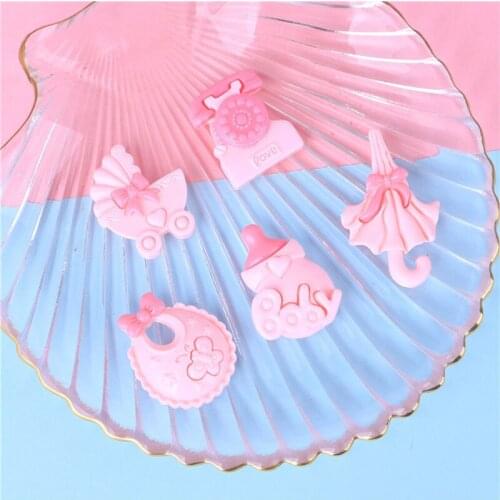 10Pcs Lovely Pink Baby Carriage Milk Bottle Umbrella Flatback Resin Cabochon DIY Embellishments for Scrapbooking Accessories