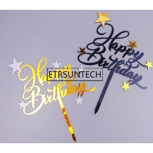 200pcs Shiny Happy Birthday Cake Topper Lovely Star Cupcake Toppers Cake Picks Cake Decoration Kids Birthday