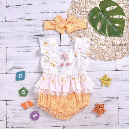 2021 NEW 0-24M Newborn Baby Girls Ruffles Romper Backless Flower Sunsuit Jumpsuits With Headband 2pcs Baby Summer Clothing
