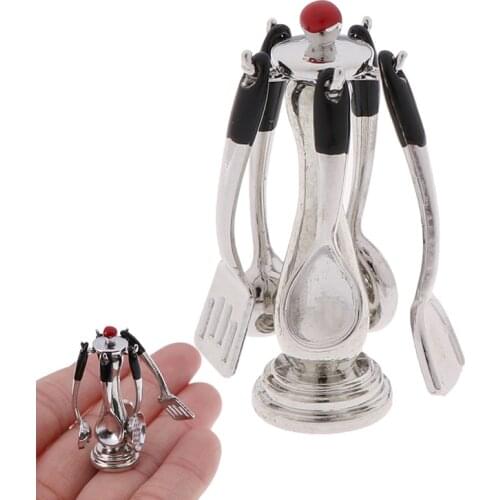6pcs/Set Miniature Mini Alloy Cookware Tools Holder Miniatures 1:12 Kitchen Dollhouse DIY Dollhouse Accessories Kit