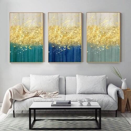 Abstract Bright Gold Tree Drop Green Poster Painting Modern Canvas Art Print Wall Art Pictures for Living Room Tableau Salon