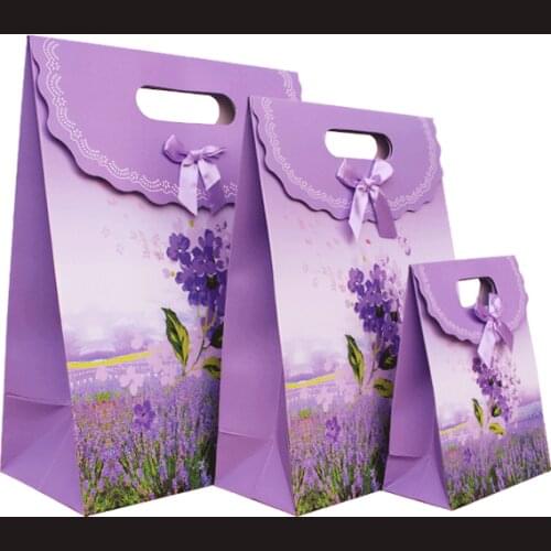 Free Shipping 12 X Lavender Gift bag Wedding Birthday Party Paper Portable Gift Bag Party Favor Supply
