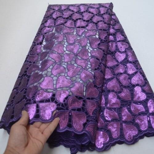 Free shipping (5yards/pc) high quality handcut African organza lace purple sequins lace fabric for attractive party dress OP004
