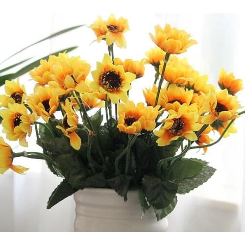 17cm Artificial Flowers Bouquet 14 Head for Home Autumn Decoration Indoor Faux Stem Sunflowers for Wedding Box Decor Twigs