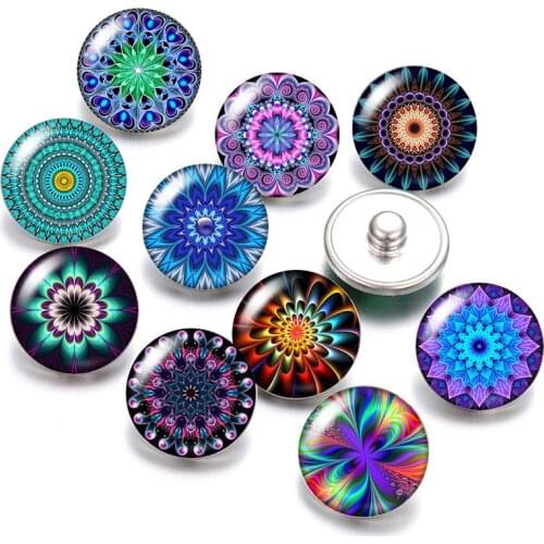 DB0490 Flowers pattern 18mm snap buttons 10pcs mixed round photo glass cabochon style for snap button jewelry