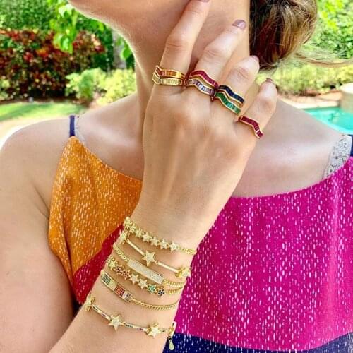 Hot Fine delicate bangle & bracelet rainbow gradual bar baguette cz spectacular open cuff bangle women grils Mothers Day Gifts