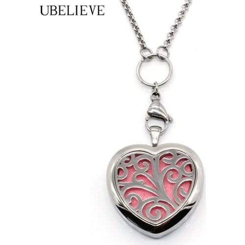 Stainless Steel Heart Shape Aromatherapy Locket Jewelry Hollow Magnet Essential Oil Diffuser Necklace Pendant With Pads