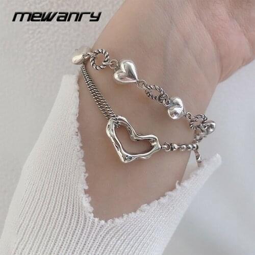 MEWANRY 925 Sterling Silver Bracelets Trendy Elegant Vintage Sweet Creative Hollow LOVE Heart Birthday Party Jewelry for Women
