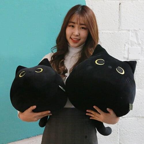 Cute Lovely Black Cat Shaped Plush Pillows Crystal Flannel Cartoon Animal Soft Stuffed Toys Valentine Day Presents