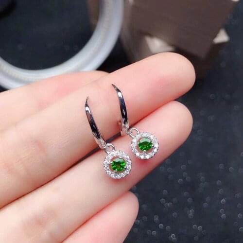 Fashion Small Hoop Earrings for Daily Werar 3mm Natural Diopside Drop Earrings 925 Silver Diopside Eardrop