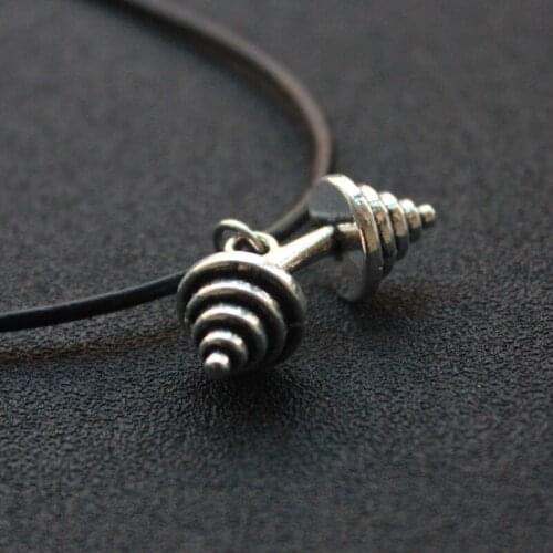 Mens Jewelry Alloy Metal Barbell and Leather Chain Fashion Dumbbell Necklace Barbell Jewelry HJXL1009