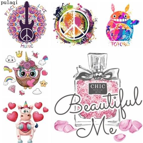 Pulaqi Color Peace Patches Iron on Heat Transfers for Clothes Thermal Hot Vinyl Ironing Stickers on Clothes Patches Applique DIY