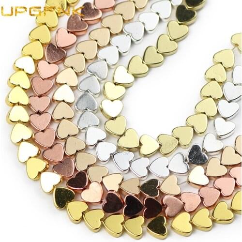 UPGFNK wholesale Natural Stone Gold Silvers Love heart Hematite 6mm Spacer Loose Beads For Jewelry Making Diy bracelet necklace