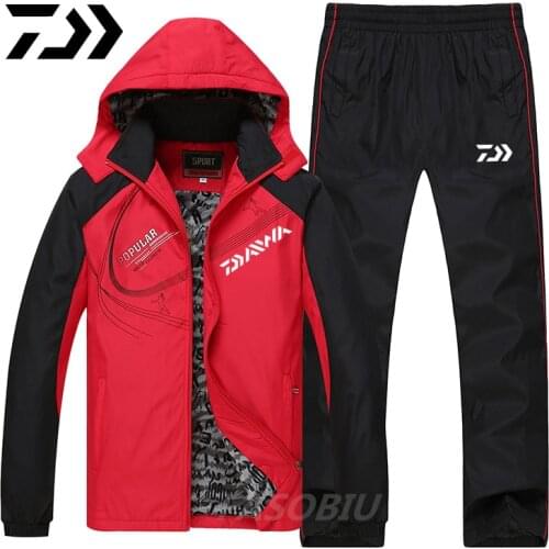 New Mens Autumn Winter Fishing Clothing Daiwa Plus Velvet Suit Sport Two-piece Fishing Suits Outdoor Camping Sport Fishing Set