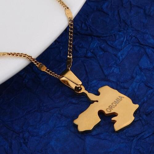 Stainless Steel Gold Color Oromia Map Pendant Necklaces Oromo Map Chain Jewelry