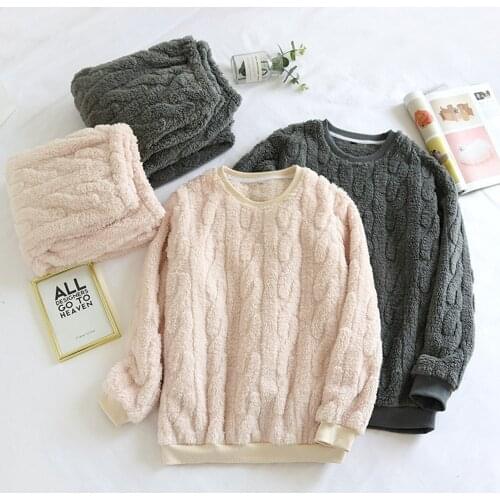 Fdfklak Long Sleeve Sleepwear Couple Pajama Sets Casual Sleep&Lounge Pyjamas Autumn Winter New Flannel Lovers Homewear