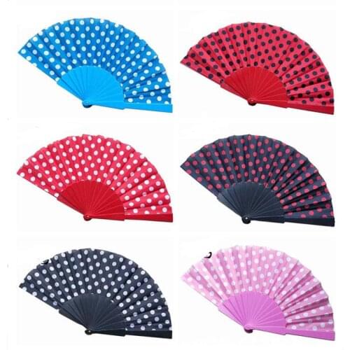 Polka Dots Design Plastic Hand Folding Fan for Wedding Gifts Party Favors SN3495