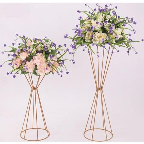 70CM/50CM Flower Vases Gold/ White Flower Stands Metal Road Lead Wedding Centerpiece Flowers Rack For Event Party Decoration