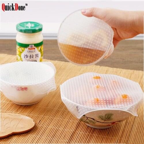 QuickDone 4pcs Silicone Stretch Lid Food Fresh Reusable Suction Bowl Cooking Pot Wraps Seal Vacuum Cover Cookware Parts CKC1010